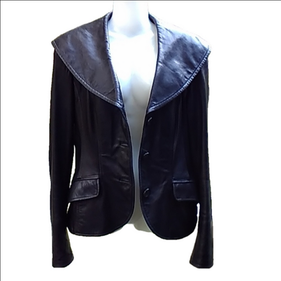 Vtg DANIER Genuine Leather Black Button Up Women's Tailored Jacket Size S - Picture 10 of 16